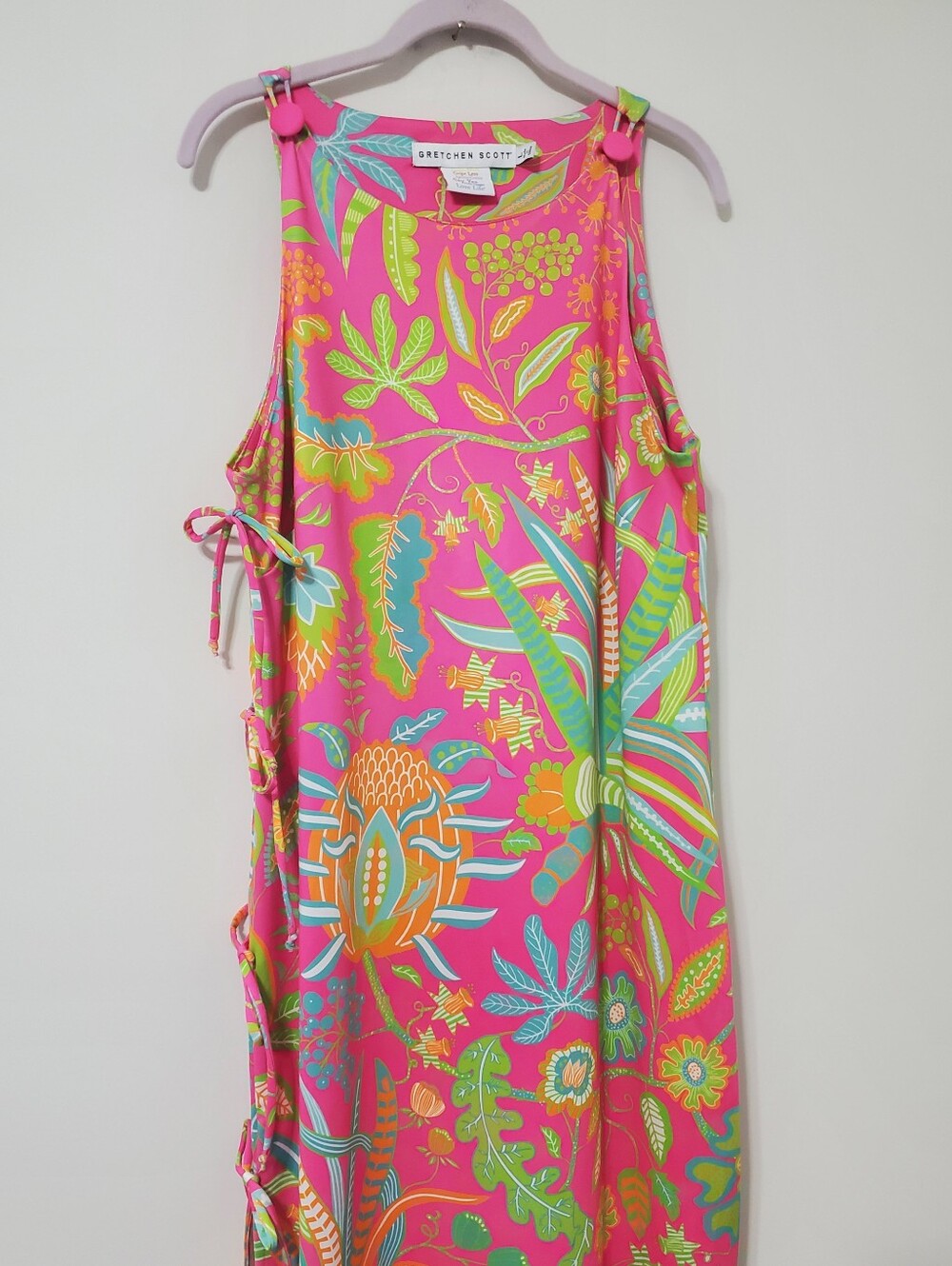 Gretchen Scott Jersey Side Tie Maxi Dress Hummingbird Heaven Pink Size Large - Picture 3 of 10